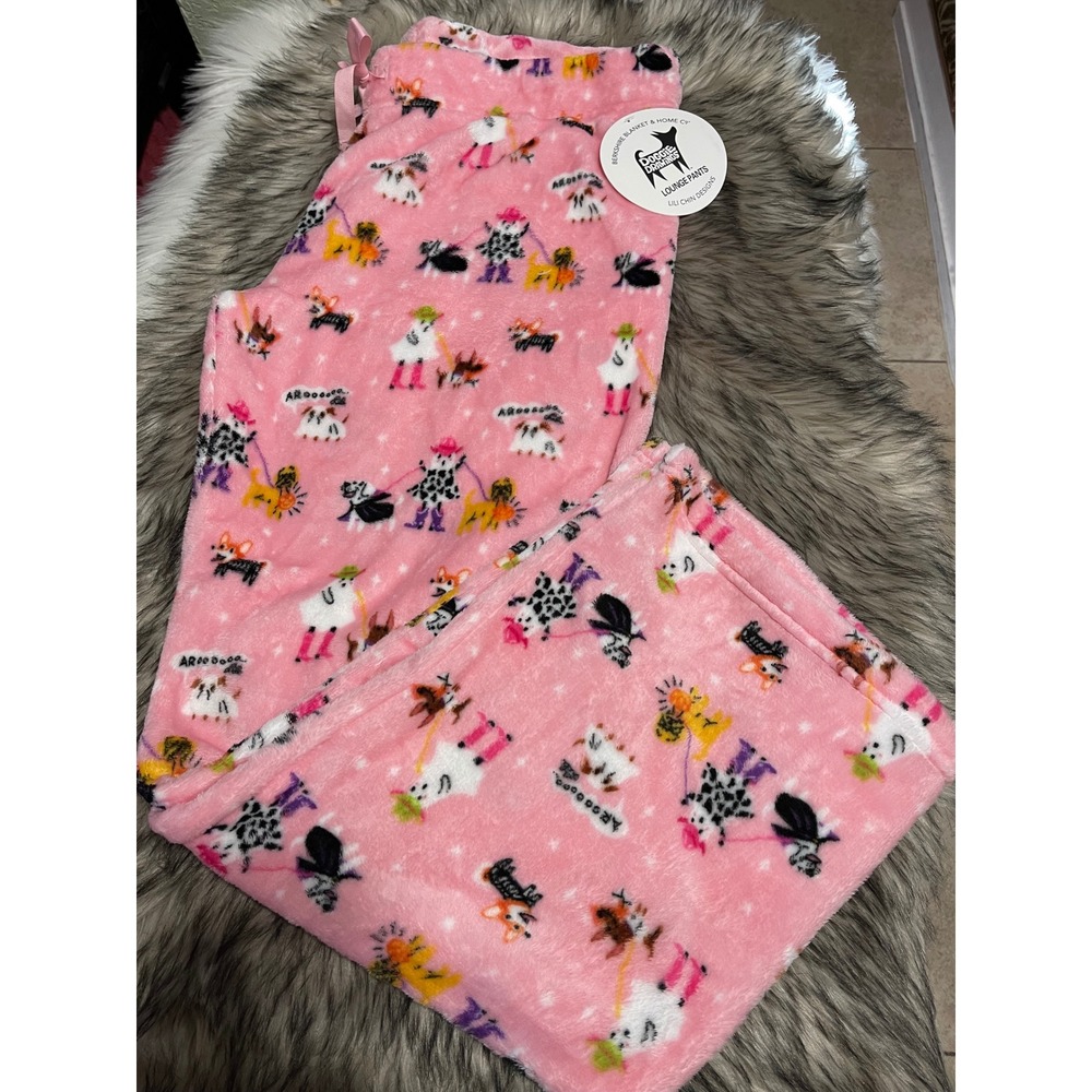 Berkshire Blanket & Home Co. Plush Pink Lounge Pants Dogs Ghosts in Costume XL